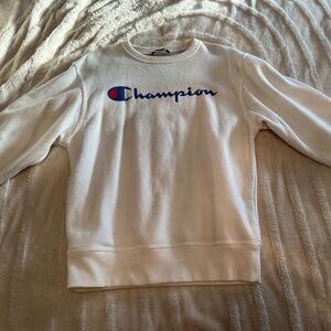 Champion White Crewneck with Blue and Red Logo